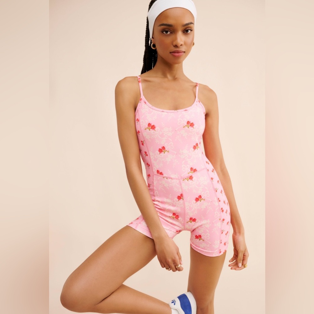 NWT Love Shack Fancy XL Rose Pink Atticus Romper ATHLETIC STRETCH